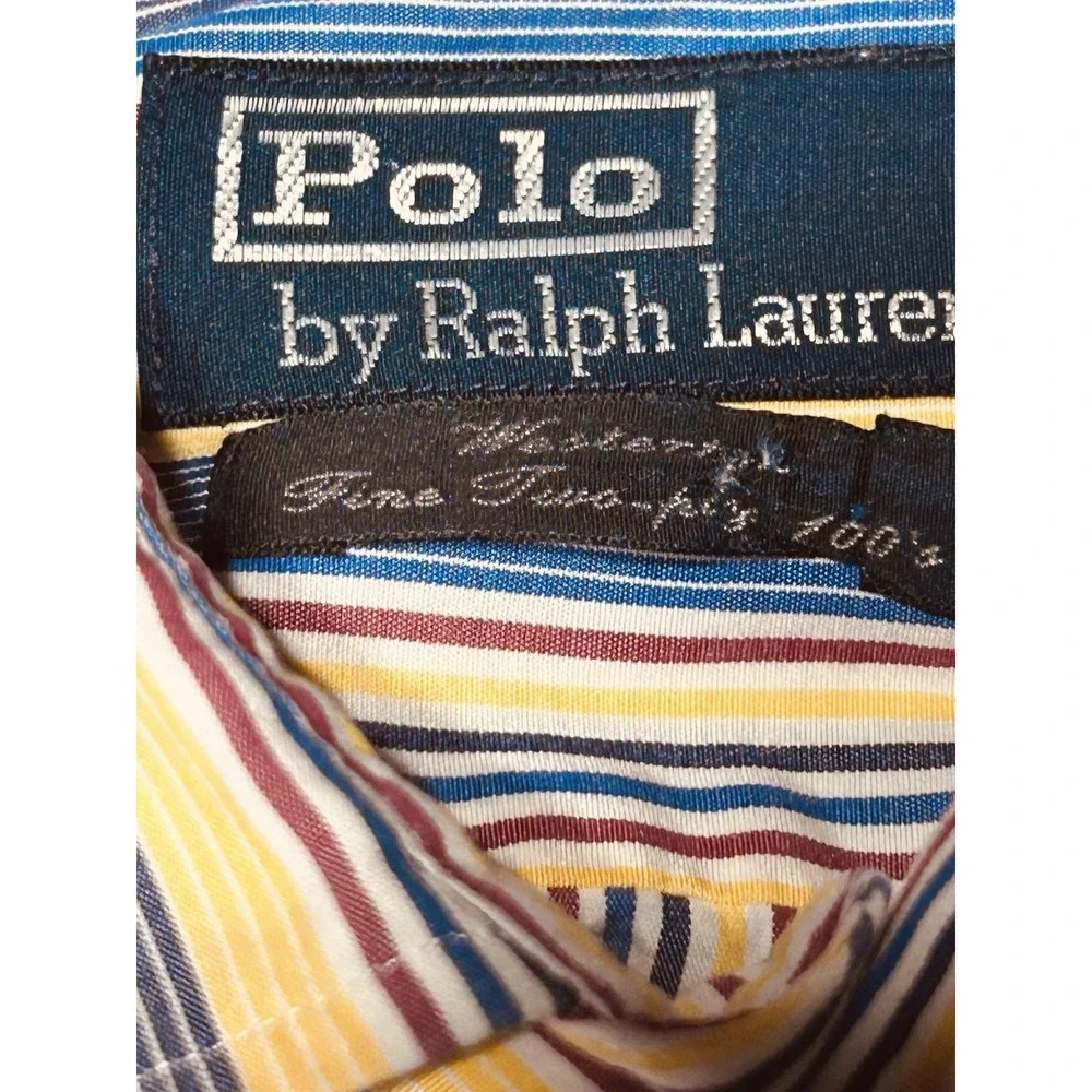 Polo Ralph Lauren Westerton Shirt Men's L Blue Yellow Stripe Two Ply Cotton VTG